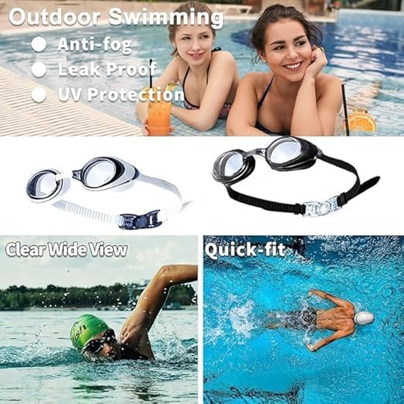 Swimming Goggles, Anti-Fog UV Protection, 2-Pack, Black and White, Silicone Cushion
