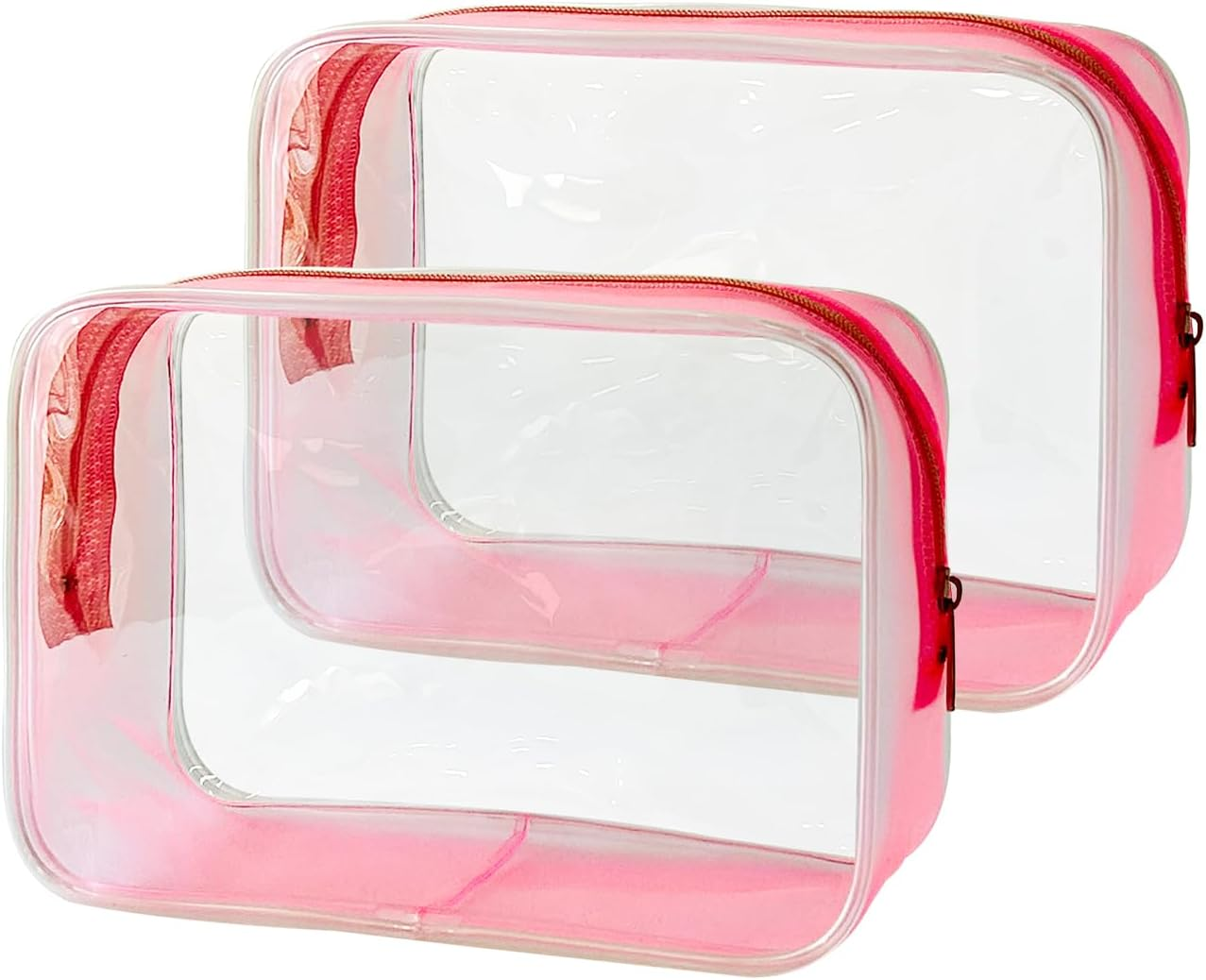 Toteprint Waterproof Cosmetic Bag with Zip Transparent with Coloured Frame Travel (18 X 12 X 6 Cm) - for Men and Women, Pink, Modern image number 2