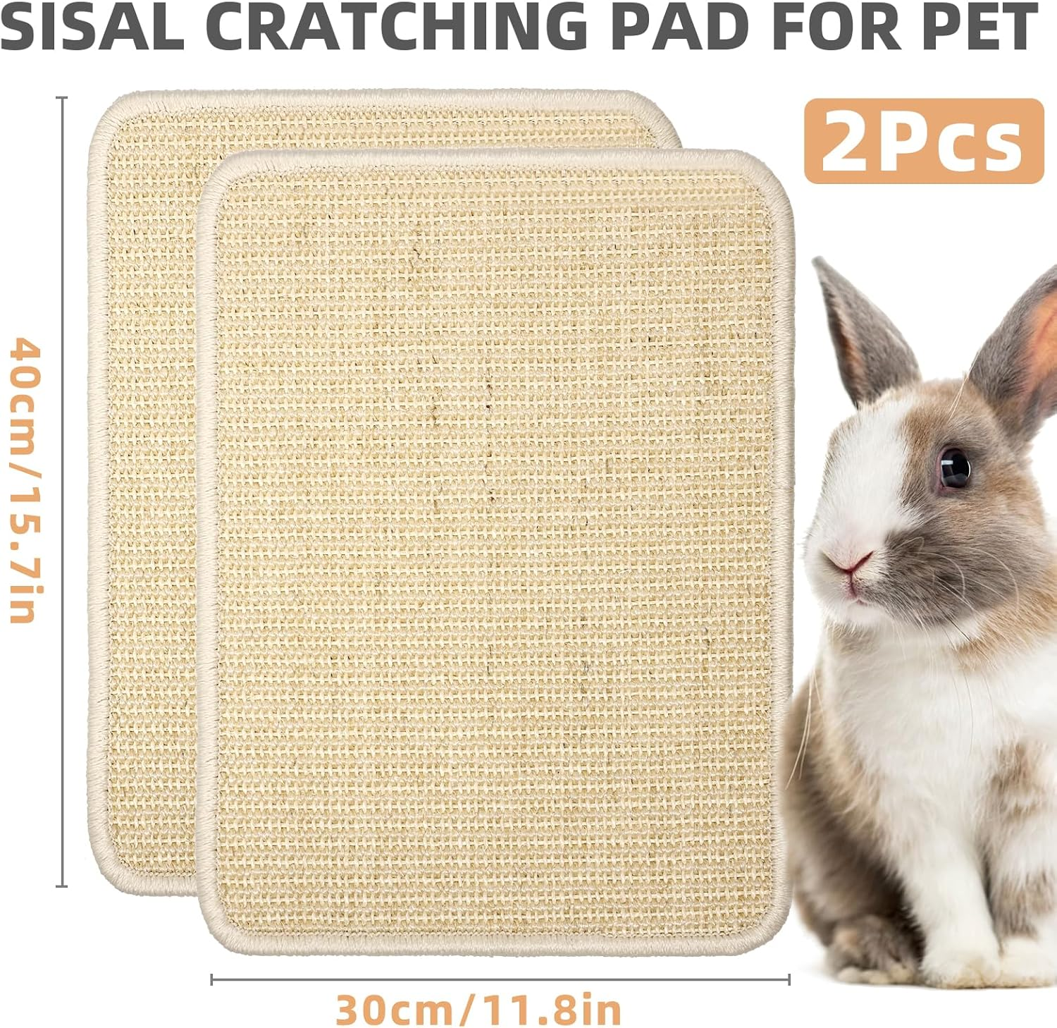 Uotey 2-Piece Sisal Scratching Pad, Natural Sisal Cat & Rabbit Scratcher, Small Animal Scratch Pad Rug, Indoor Horizontal Cat Scratching Mats, Furniture Protector (Beige) image number 3