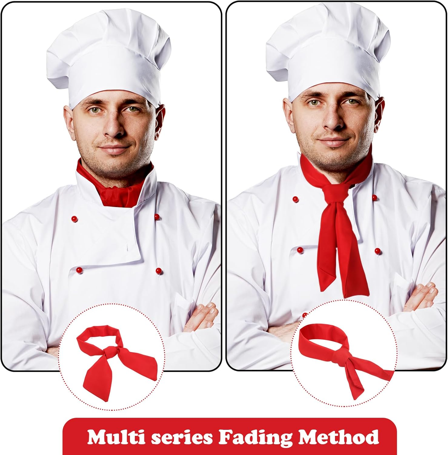 6 Pcs Chef Neckerchief Red Chef Scarf for Men Women Chef Neck Tie Wear Kitchen Work Restaurant Cooking BBQ, Red image number 5