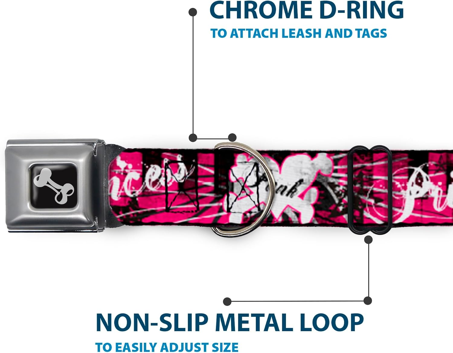 Buckle-Down Seatbelt Buckle Dog Collar - Punk Princess W/Piano Keys - 1" Wide - Fits 15-26" Neck - Large image number 2