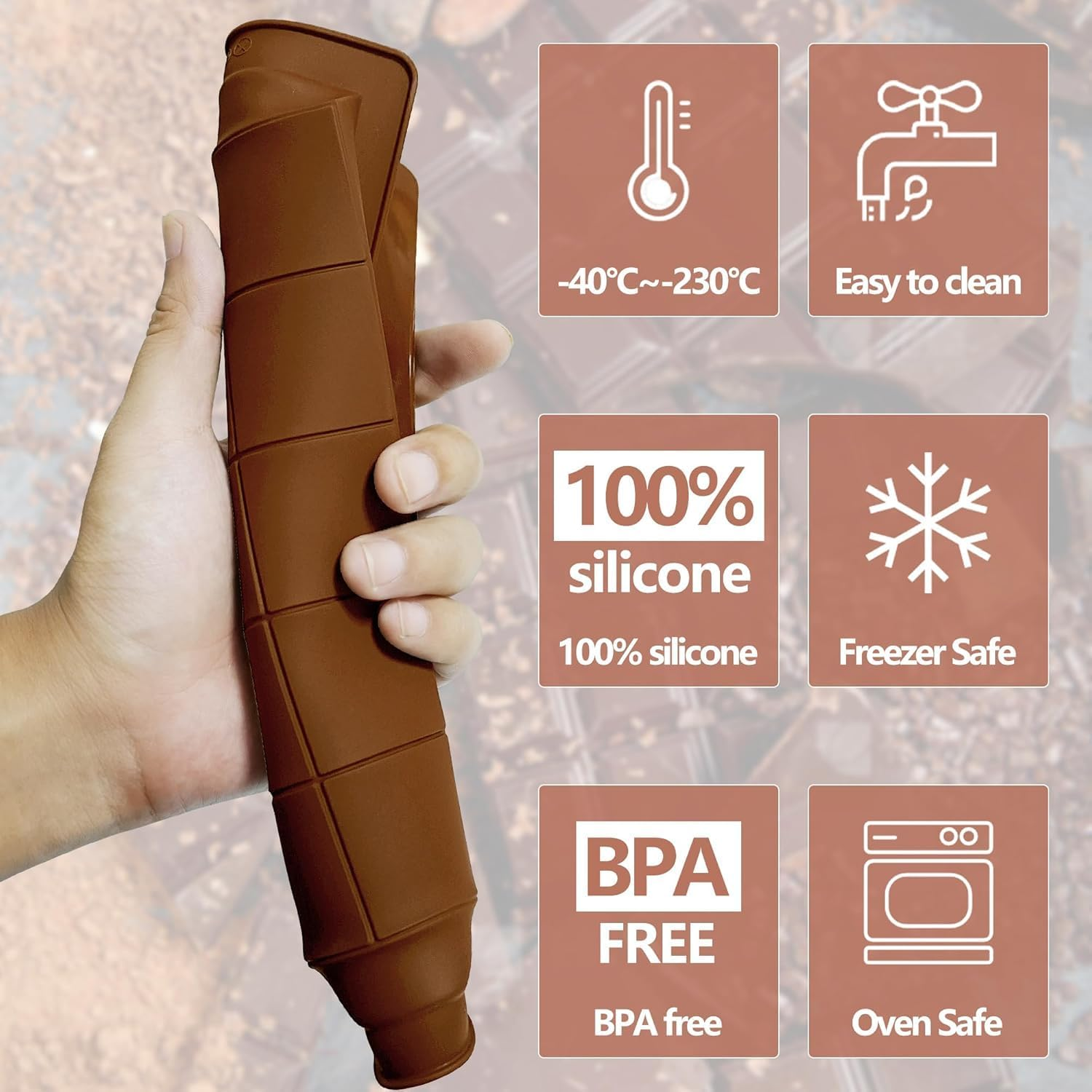 Fyvadio Chocolate Mold, 2 Pack Dubai Silicone Chocolate Bar Molds for Stuffed Bar,Big Chocolate Candy Bar Mold for Filling Knafeh Pistachio Chocolate Bar Kit (0.79 Inch Deep, Attached One Scraper) image number 3