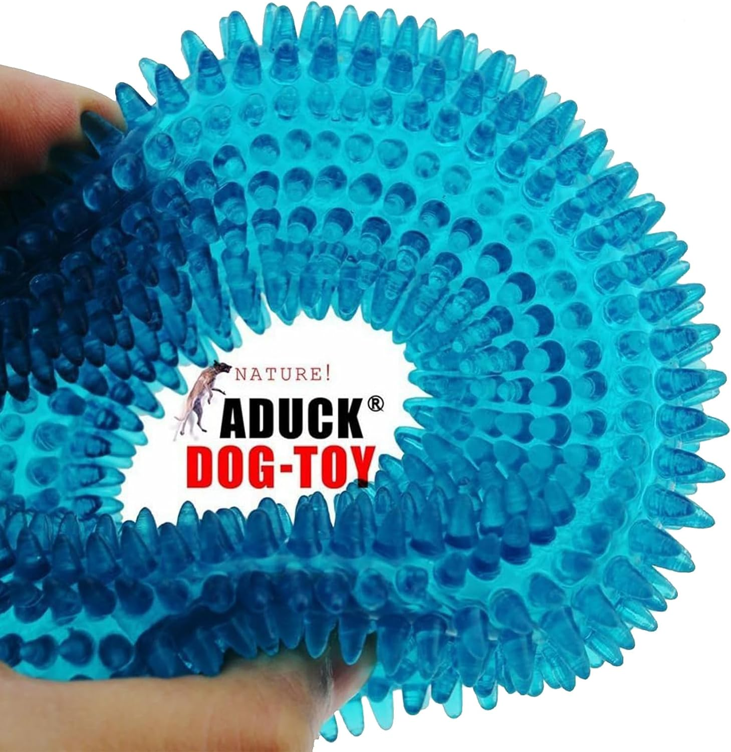 ADUCK Dog Squeaky Chew Toys for Aggressive Chewers, Small Medium Large Dogs Teeth Cleaning Soft Natural Rubber Float Toy for Indoor Outdoor Water Pool, Donut Ring Design 4.92 Inch, Crystal Blue image number 1