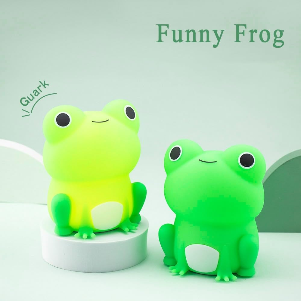 ANJOGIFT LED Night Light, Cute Frog Touch Control Soft Silicone Portable Bedroom Lamp, Brightness Adjustable, Non-Flickering Eye-Caring Warm Light, Type-C USB Rechargeable, Timing Function image number 1