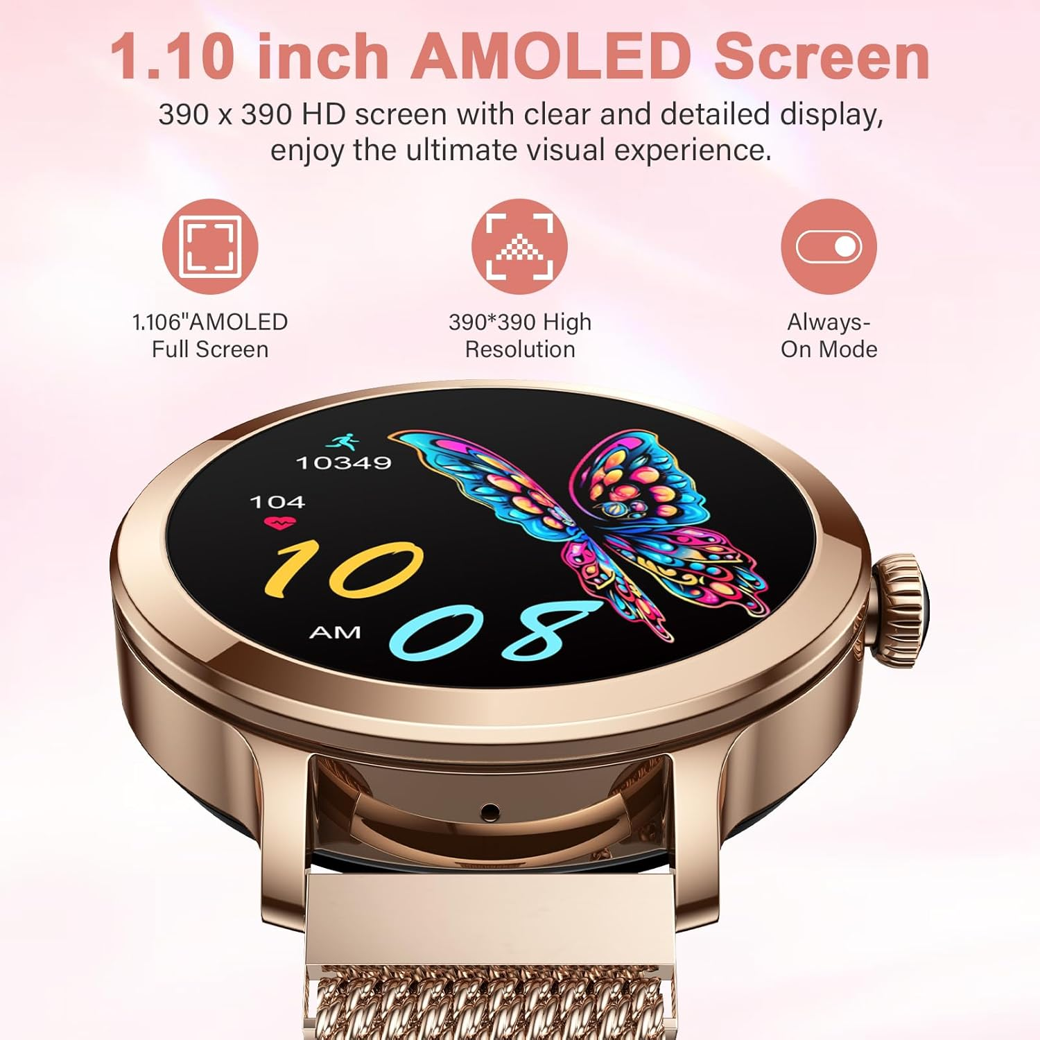 Smart Watches for Women(Answer/Make Call), 1.1&rdquo;HD AMOLED Screen Bluetooth Smartwatch for Android Ios Phones, IP68 Waterproof Fitness Activity Trackers with Heart Rate/Spo2/Blood Pressure/Sleep Monitor image number 6