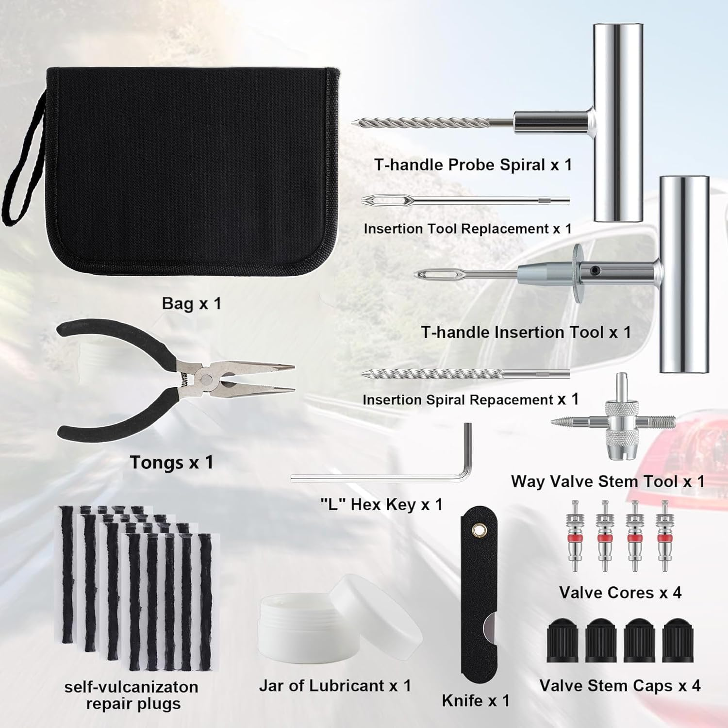 SFFCA Tubeless Tire Repair Kit, 37-Piece Set, Heavy Duty Puncture Repair Tool for Cars, Trucks, Motorcycles, Rvs, Tractors image number 3