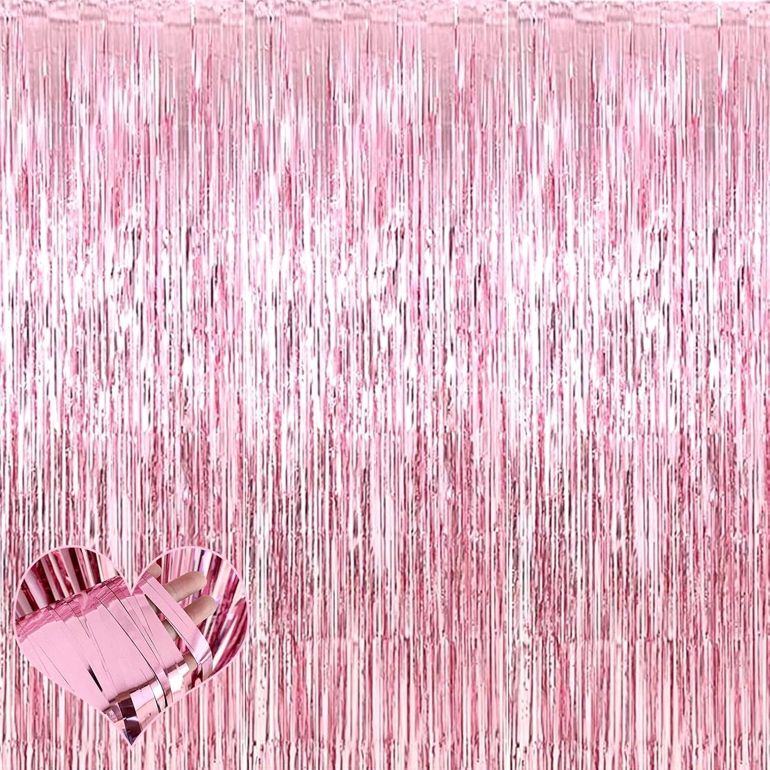 4 Pack Pink Foil Fringe Curtain Backdrop,1 * 2Meter Metallic Tinsel Foil Fringe Streamers Curtains for Birthday St Patrick'S Day Football Christmas Party Decorations image number 1