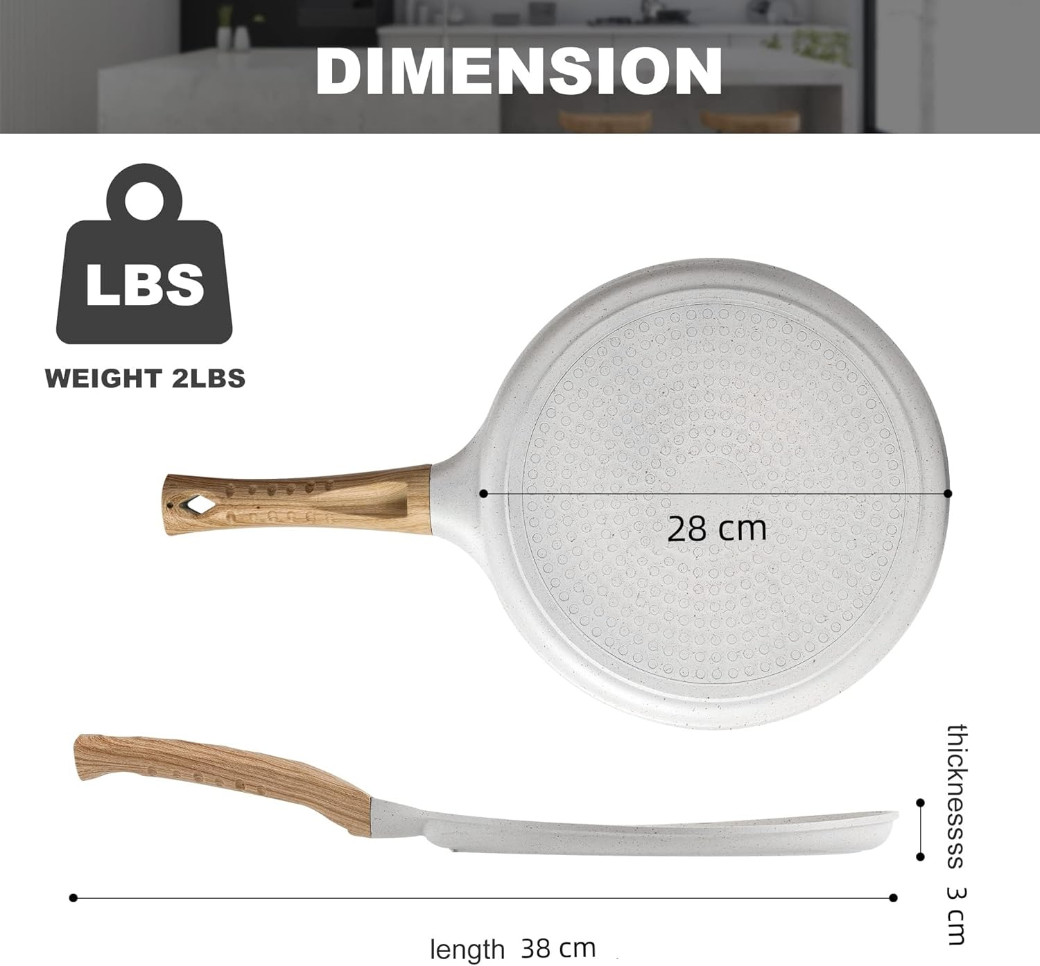 Crepe Pan, XICEN 28 Cm Nonstick Dosa Tawa with Spreader, for All Stove, Tortilla Pan with Detachable Handle (Cream White)