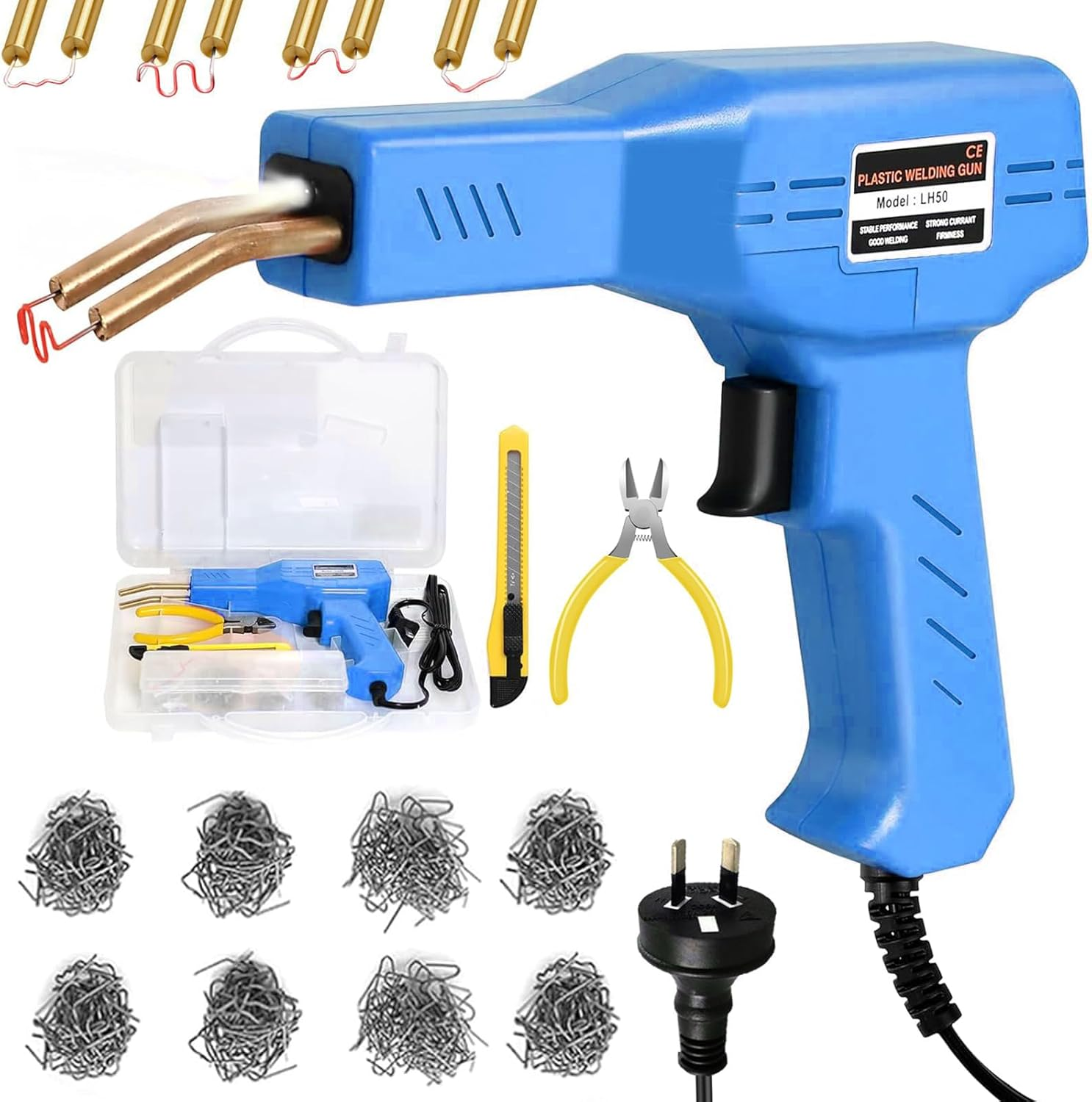 Upgraded Plastic Welder with 1000PCS Staples, Plastic Welding Kit, Hot Stapler Kit, Plastic Welder Gun Kit, Car Bumper Repair Kit, Plastic Repair Kit, Portable Toolbox (Red)