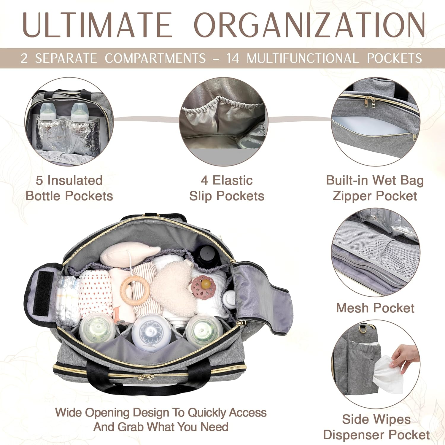 Mellories 4 in 1 Convertible Diaper Bag Tote for Baby Boys and Girls - Converts into Diaper Backpack, Baby Tote Bag, Stroller Bag and Crossbody Diaper Bag - Gray Baby Travel Gift Bag for Mom - Black image number 4