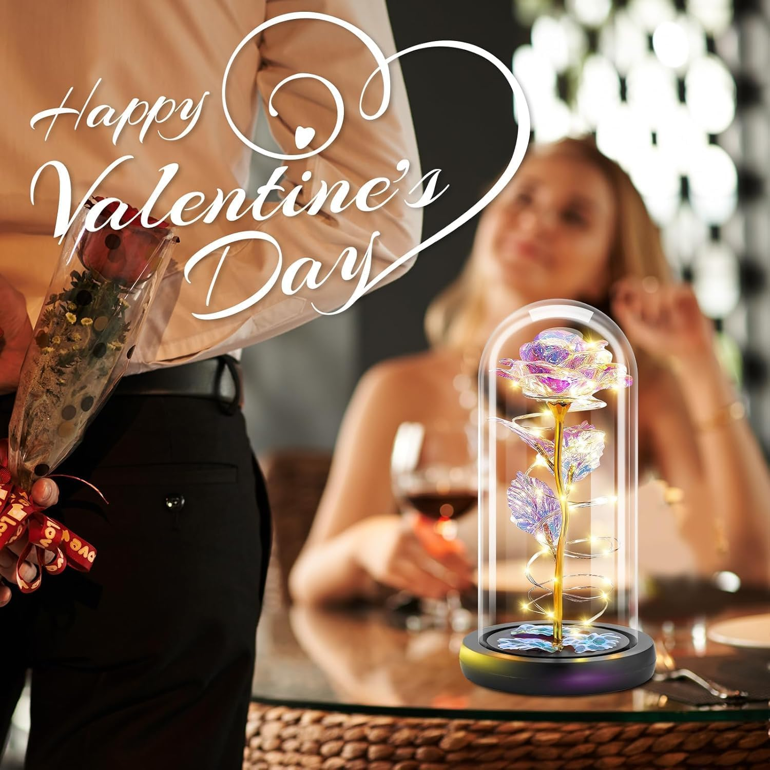 Gifts for Women, Mothers Day Flowers Gifts for Mom from Daughter Son, Valentines, Colorful Rainbow Light up Rose in a Glass Dome Mom Birthday Presents for Her Wife Grandma (Colourful) - Purple image number 5