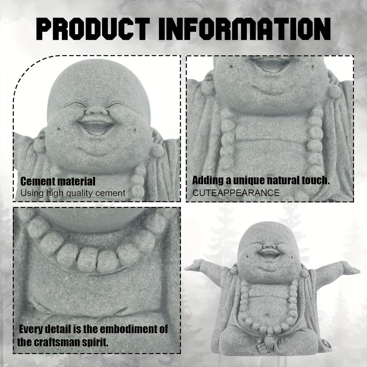 AIMALL Mini Buddha Statue Resin Aquarium Ornament 3.14X4.05X2.16In Cement Fish Tank Decoration Bonsai Figurine Zen Garden Tea Pet for Indoor Outdoor Decor image number 1