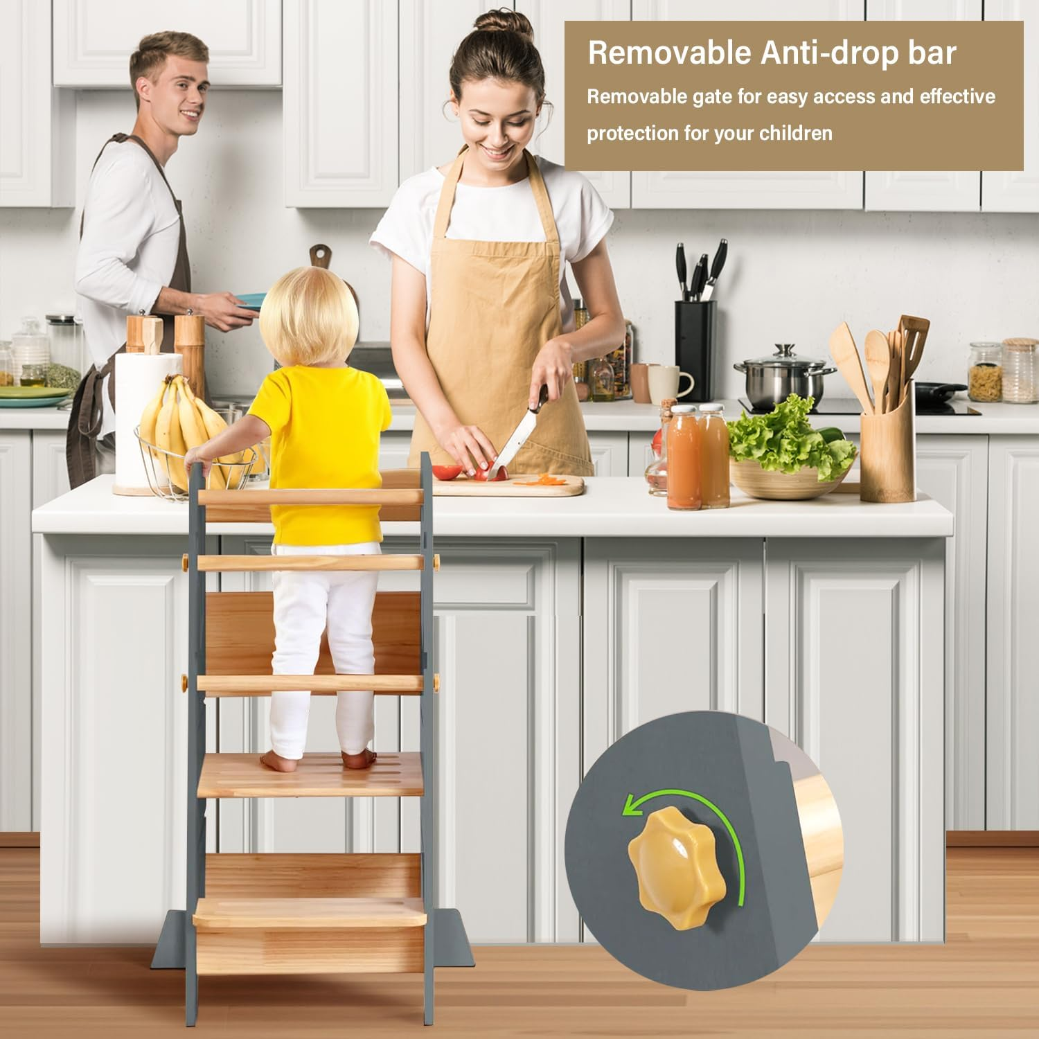 Learning Tower Toddler Tower, Timkos Kids Step Stool, Toddler Step Stool with Adjustable Height, Non-Slip Strips and Anti-Slip Pads, Kids Kitchen Tower, Standing Tower for Bedroom image number 2