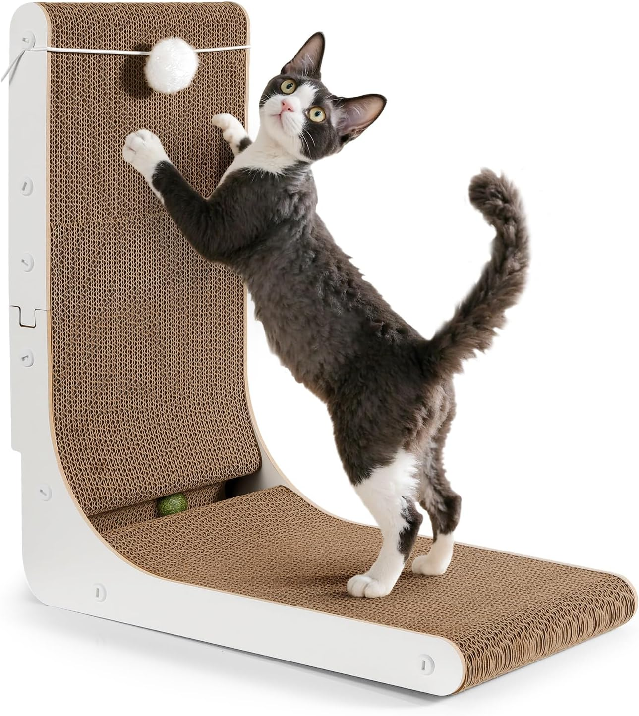 Gimars Vertical Cat Scratcher, L-Shape 68CM Cat Scratching Cardboard with Balls, Large Size Cat Scratch Pad Wall Mounted, Cat Toys for Protecting Furniture (White 47Hx42Wx25L) image number 1