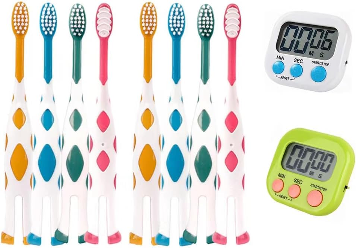 8 Packs Kids Toothbrushes with Fun Timer,Child Sized Brush Heads (3-10 Year Old) Kid Toothbrush with Easy Storage,Bpa Free,Extra Soft Lovely Little Deer Toothbrush image number 4
