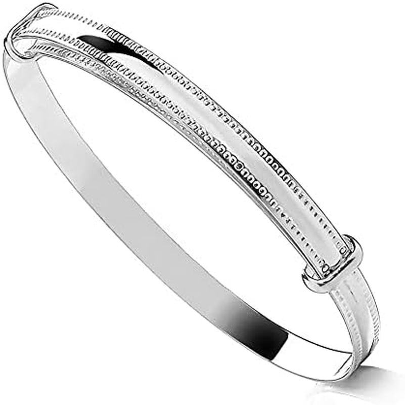 Old English Jewellers Sterling Silver Baby Bangle with Bevelled Edge, Expanding Bangle, 4.75" Inner Circumference, No Gemstone