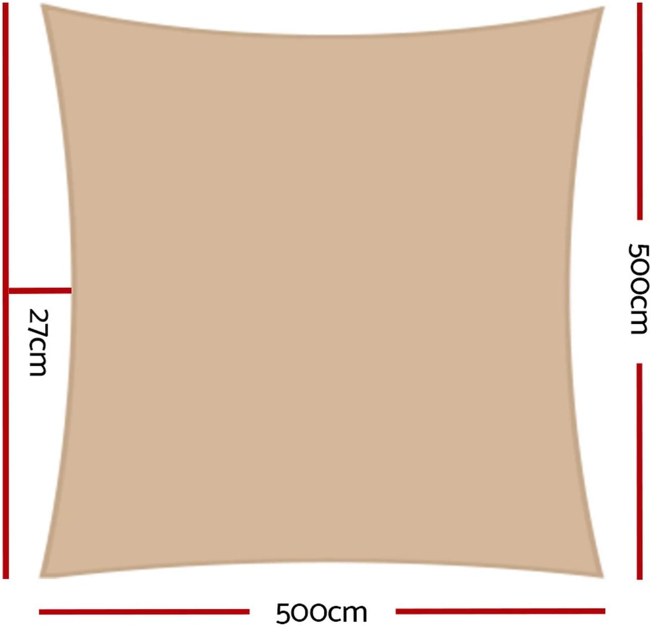 Instahut Shade Sail Square 5 X 5M Sunshade Cloth Shadecloth Sun Block Outdoor Marquee Canopy Shelter Cover for Beach Pool Patio Backyard Lawn Garden Carport Fence Greenhouse, Beige 98% UV Blockage image number 4