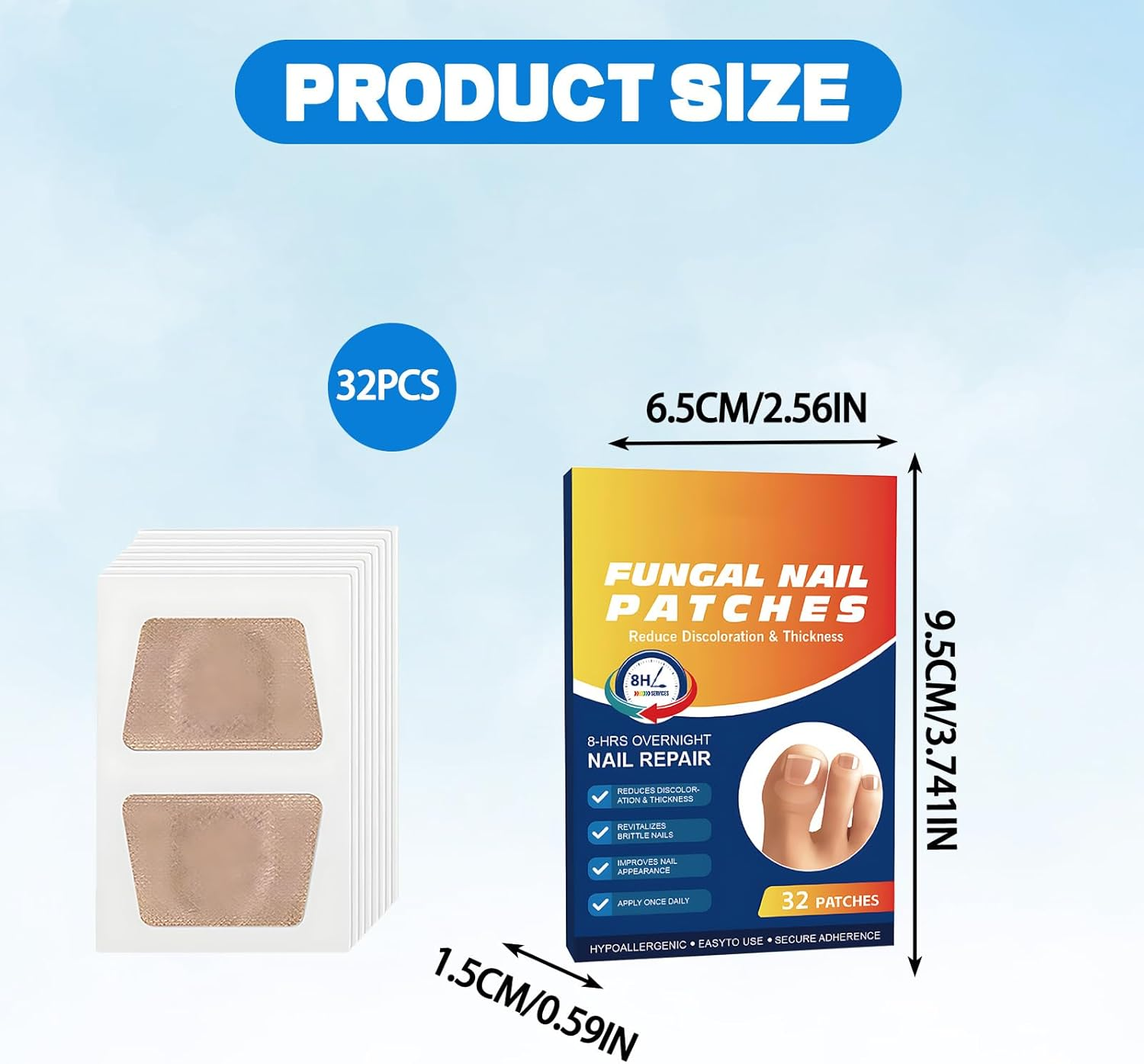 32 Pcs Fungal Nail Patches, Overnight Nail Repair Patches for Long-Term Fungal Toenail Treatment, Toenail Fungus Treatment for Healthy-Looking Nails image number 3