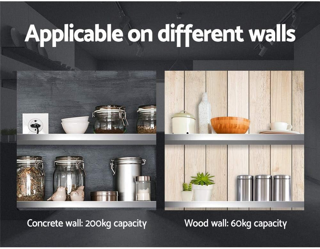 Cefito Stainless Steel Wall Shelf, 180 X 30Cm Floating Kitchen Shelves Wall-Mounted Shelving Display Rack Hanging Organizer Storage for Home, Rectangle 1.2Mm Thickness Rustproof Silver