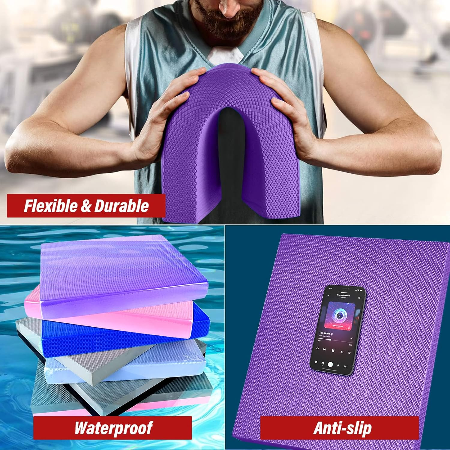 Balance Pad, Stability Trainer Pad,Exercise Mat for Workout,Non-Slip & Water-Resistant,Ultra-Soft TPE Foam Knee Cushion for Balance Training, Fitness, Physical Therapy,Yoga - Purple image number 2