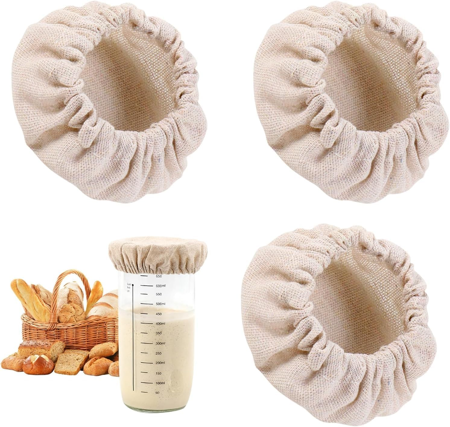 Sourdough Starter Jar Covers - 4Pcs Elastic Cotton Cloth Covers for Bread Proofing, Stretchy Bowl Lids image number 1