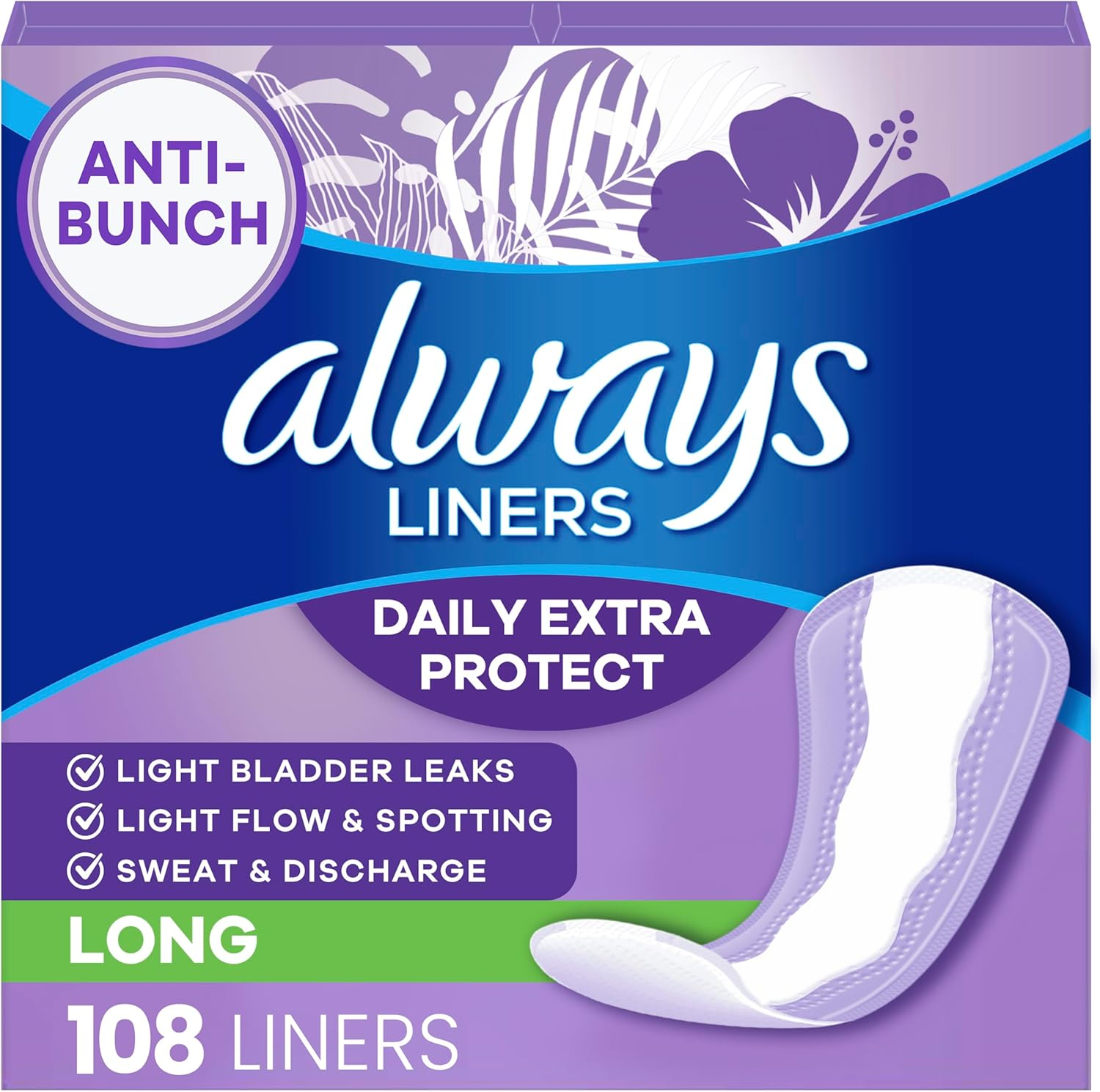 Always Xtra Protection Long Daily Liners Unscented 108 Count