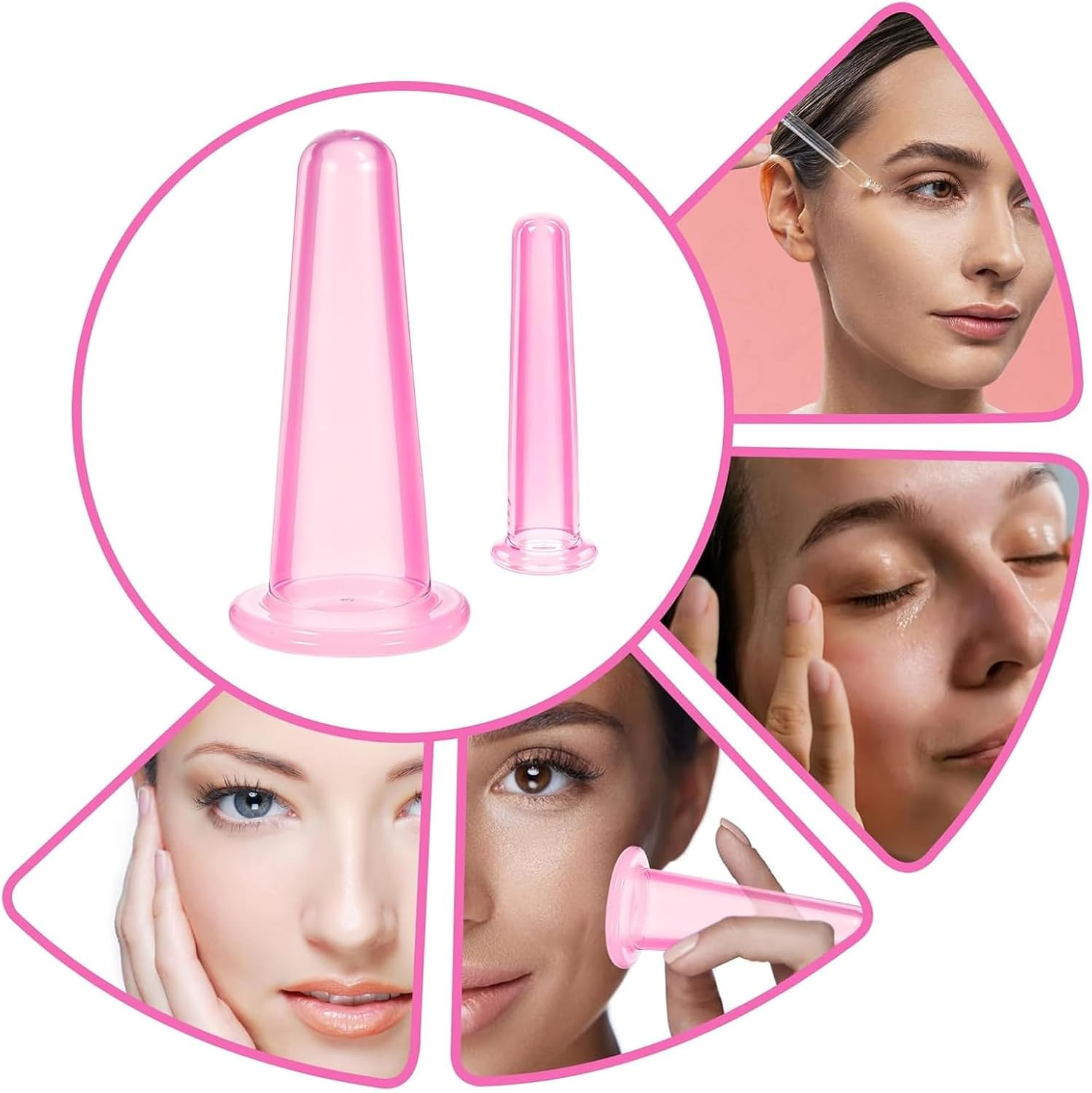 Weidllys 4 PCS Facial Cupping Therapy Set, Vacuum Facial Silicone Cups for Cupping Therapy Facial Cupping Treatment anti Aging Beauty Tool for Face and Eye Cupping Massage (Pink, 2 Small + 2 Large) image number 1