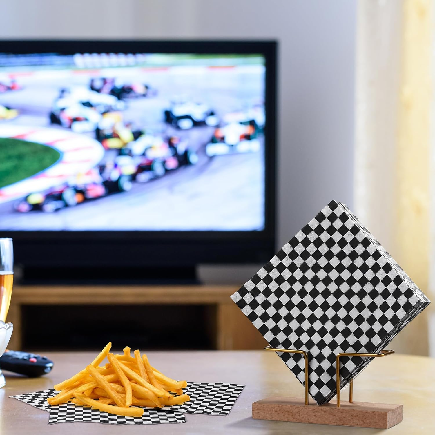 Aodaer 48 Pieces Race Car Paper Napkins - Disposable Checkered Flag Cocktail Dinner Napkins 13" X 13" Unfolded for Racing Party Supplies image number 4