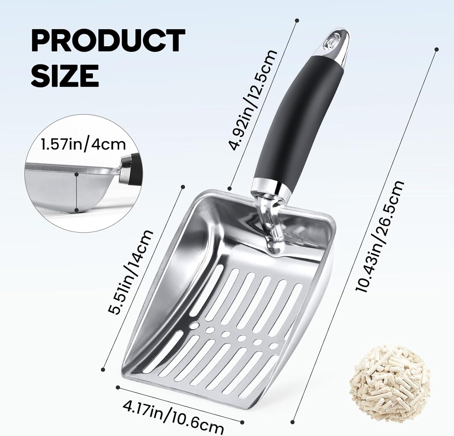 Cat Litter Scoop, Kitty Metal Scooper, Stainless Steel Sifter, Heavy Duty Poop Sifting, Kitten Poop Sifter image number 3