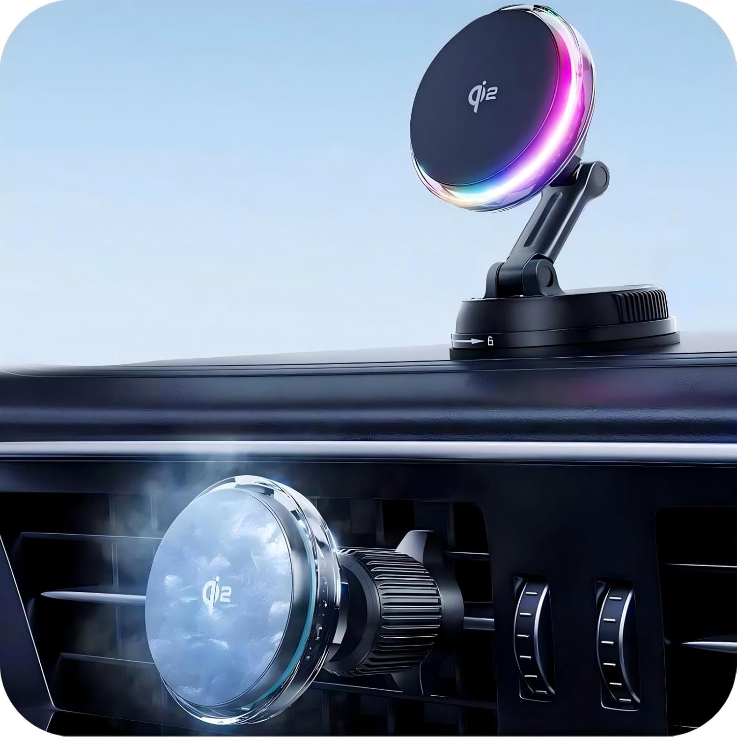 Qi2 15W Magnetic Wireless Car Charger, Qi2-Certified Car Mount Charger with Phone Cooling, Air Vent/Dashboard Magnetic Fast Charging Wireless Car Holder, for Iphone 17/16/15/14/13/12 image number 6