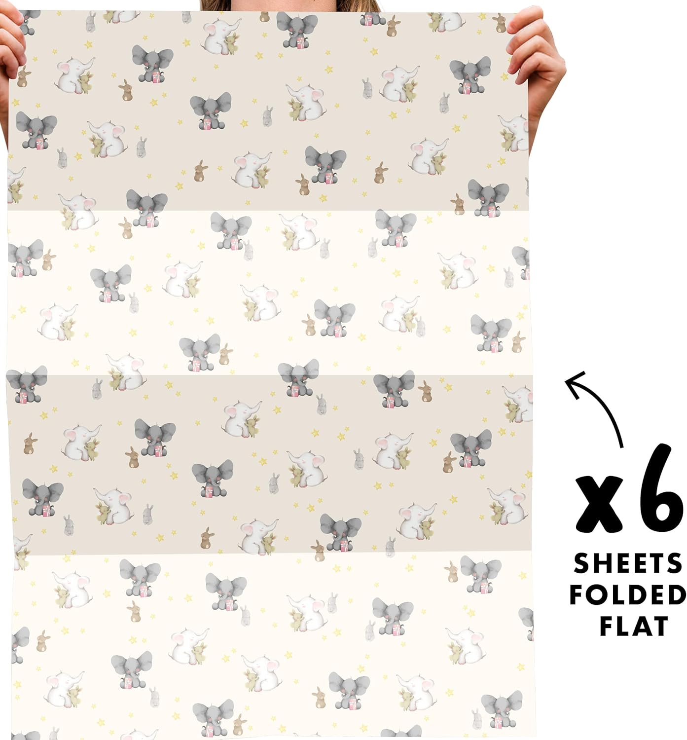 CENTRAL 23 - Elephants and Bunnies Wrapping Paper - 6 Sheet for Gift Wrap for Babies - Baby Shower - Christening - Baptism - Stars - Rabbit - Bunny - Made in the UK image number 3