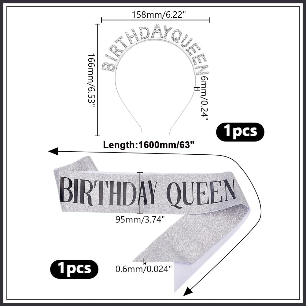 HOBBIESAY 1 Piece Birthday Headband with Fabric Straps Rhinestone Happy Birthday Headpiece Platinum Party Accessories Princess Crown for Women Decoration