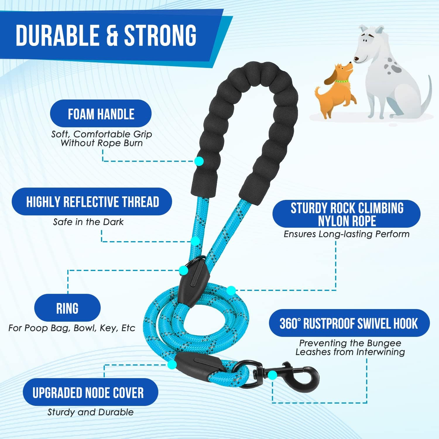 Slowton Double Dog Leash No Tangle - 360&deg; Swivel Heavy Duty Reflective Lead with Two Padded Handles Dual Dog Splitter, Comfortable Shock Absorbing Walking Training for 2 Large Dogs (25-150 Lbs) image number 3