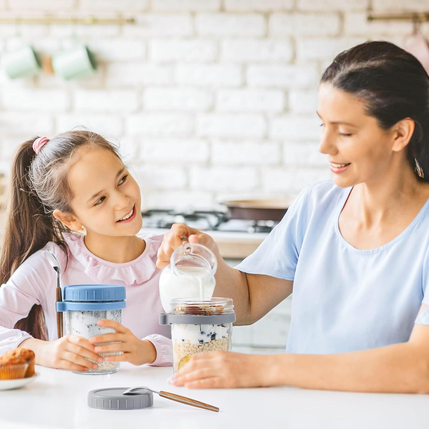 4 Pack Overnight Oats Containers with Lids and Spoons, 350Ml Glass Mason Jars for Overnight Oats, Large Capacity Airtight Jars for Milk, Cereal, Fruit (350Ml) image number 3