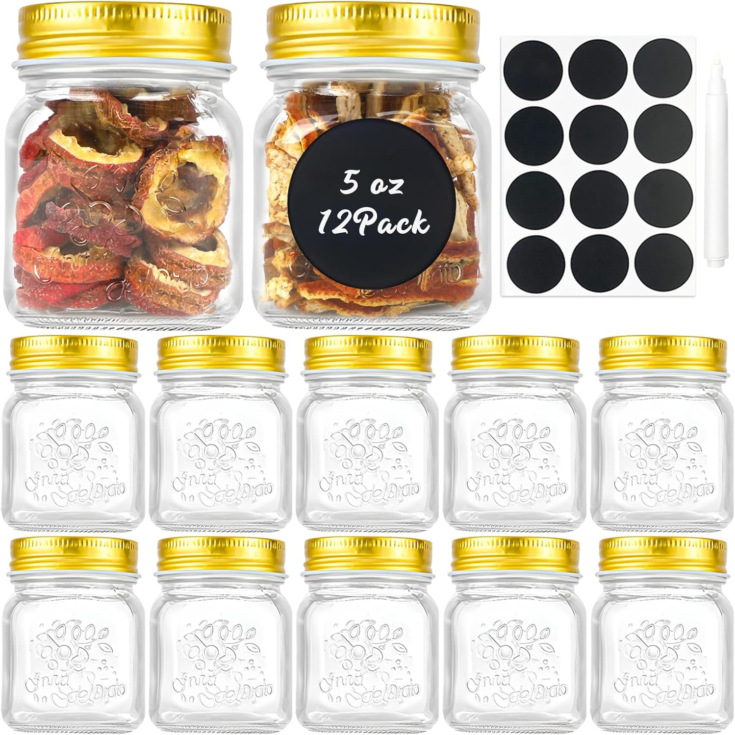 Fayrvind 12 Pack 150Ml Small Mason Jars with Airtight Lid, Mini Glass Canning Jar for Pickling Fermenting Sauce, Spices, Storing Honey Yogurt Jelly Jams Oats Preserve Jar, 12 Label Pen Included image number 4
