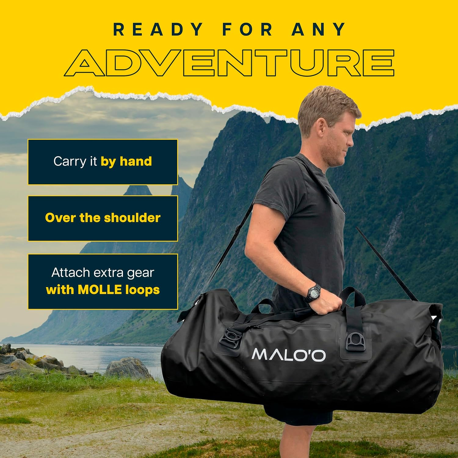 Malo'O Waterproof Duffle Bag - Roll Top Dry Pack with Watertight Seal - Dry Bags for Kayaking, Camping, Beach, Fishing, & Travel Gear - 40L/60L/100L Capacity image number 6