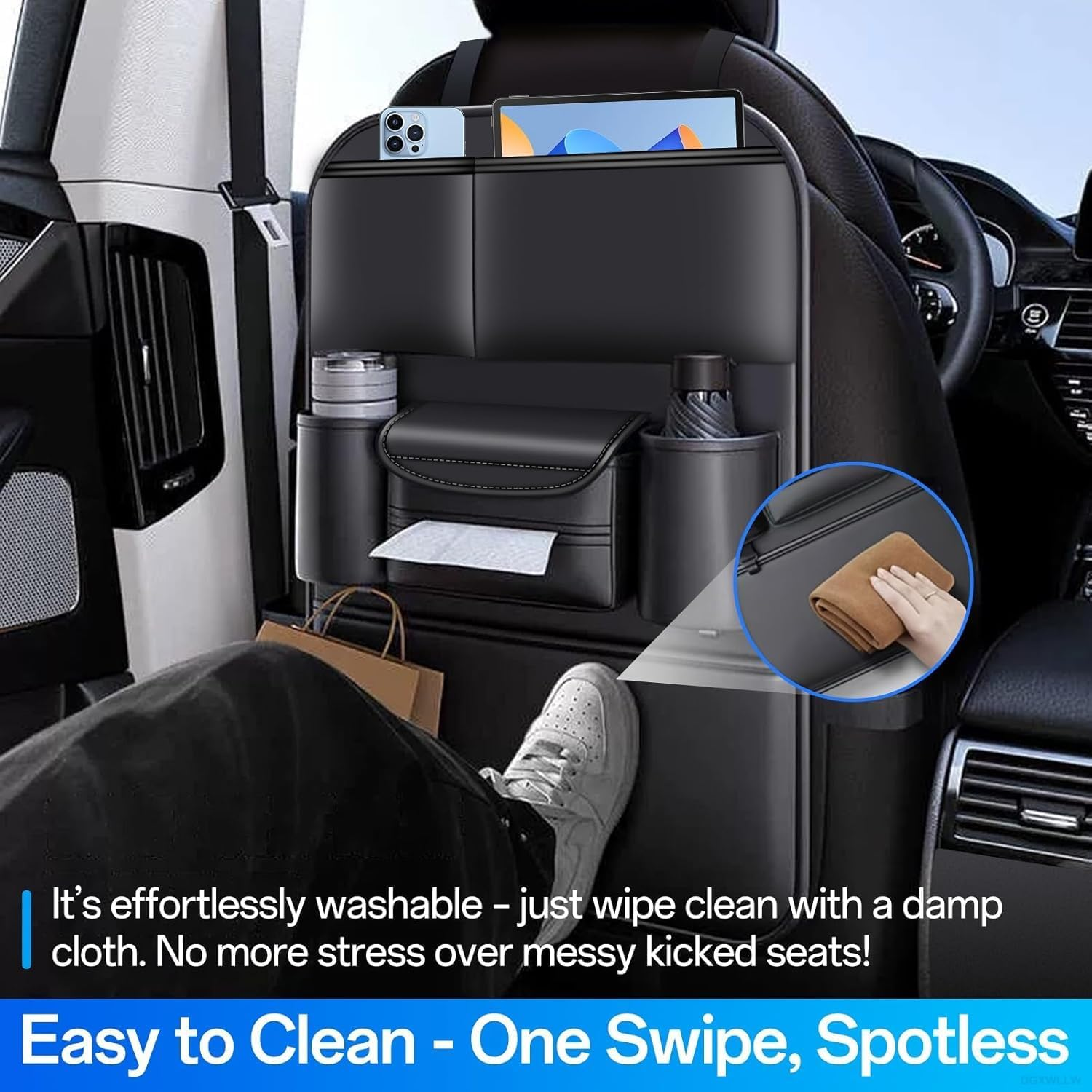 Car Backseat Organiser with Tissue Box&ndash; Multifunctional Car Storage Bag & Kick Mat, Large Capacity Car Seat Back Protector Cover Pad, Essential Car Accessories & Car Storage Organiser for All Vehicles image number 2