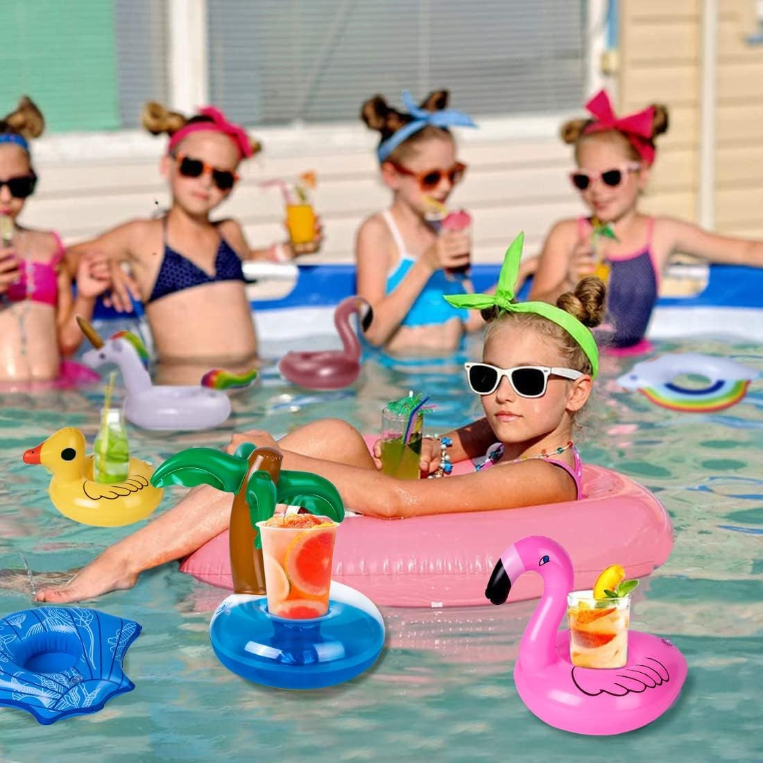 Inflatable Drinks Holder, Fyvadio 9 Pieces Pool Cup Holder Floats with Air Pump, Floating Drink Cup Bath Holder, Inflatable Cup Holder for Kids Family Pool Party image number 5