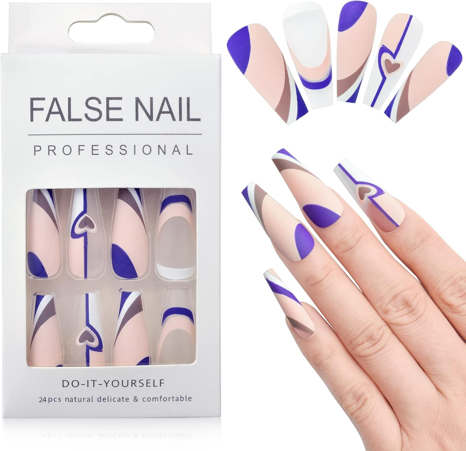 Coffin False Nails Pink False Nails Coffin Medium Length Acrylic Ballerina Press on Nails Full Cover Stick on Nails 24Pcs with Nails Sticker and Nail Glue,Hj-T09 (HJ-T09-01)