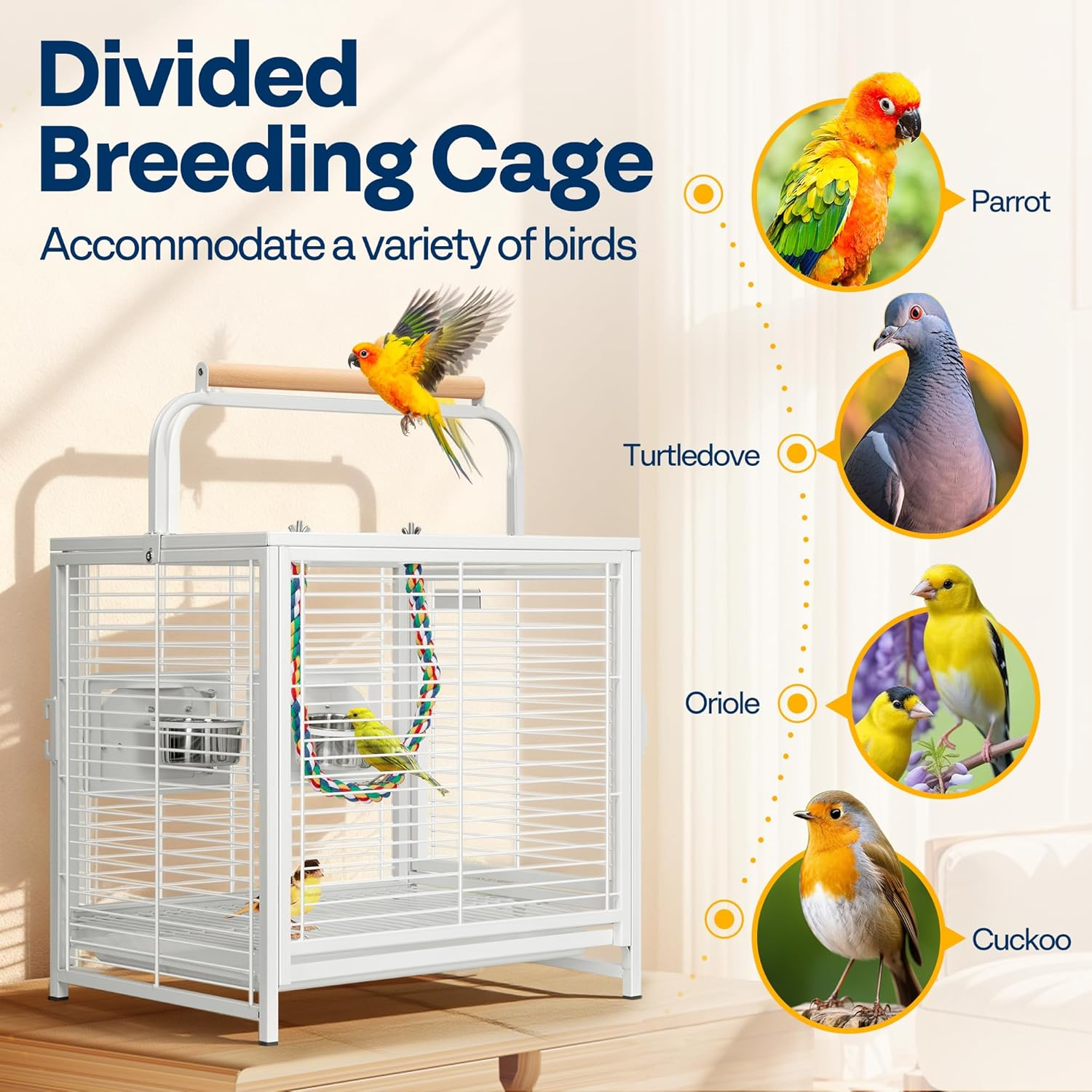 VIVOHOME 19 Inch Wrought Iron Bird Travel Carrier Cage for Parrots Conures Lovebird Cockatiel Parakeets White image number 5