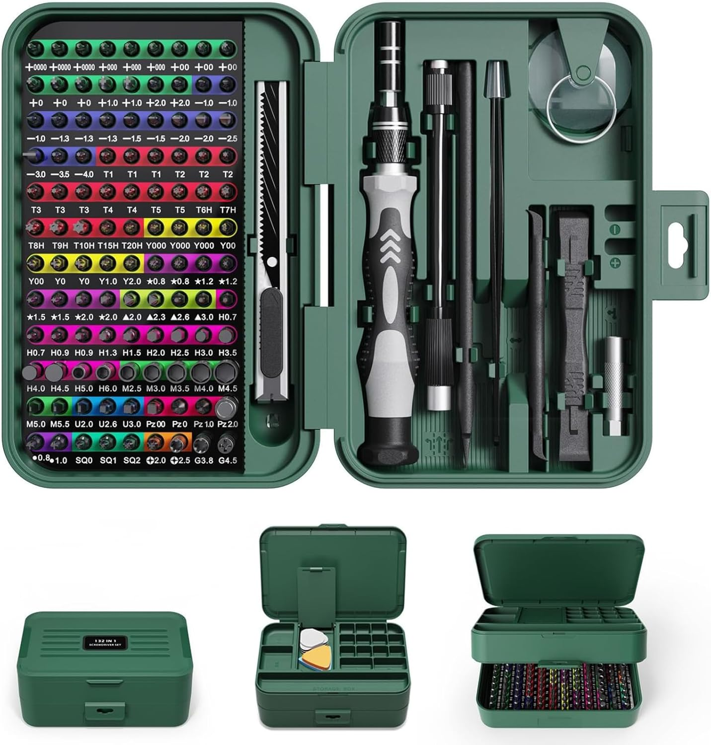 AMIR Precision Screwdriver Set, 132 in 1 Magnetic Screwdriver Set Kit, Electronics Repair Screwdrivers Tool Kit with 108 Magnetic Drill Bits for Repair Phone, Watch, Switch, Computer, Tablet, PC