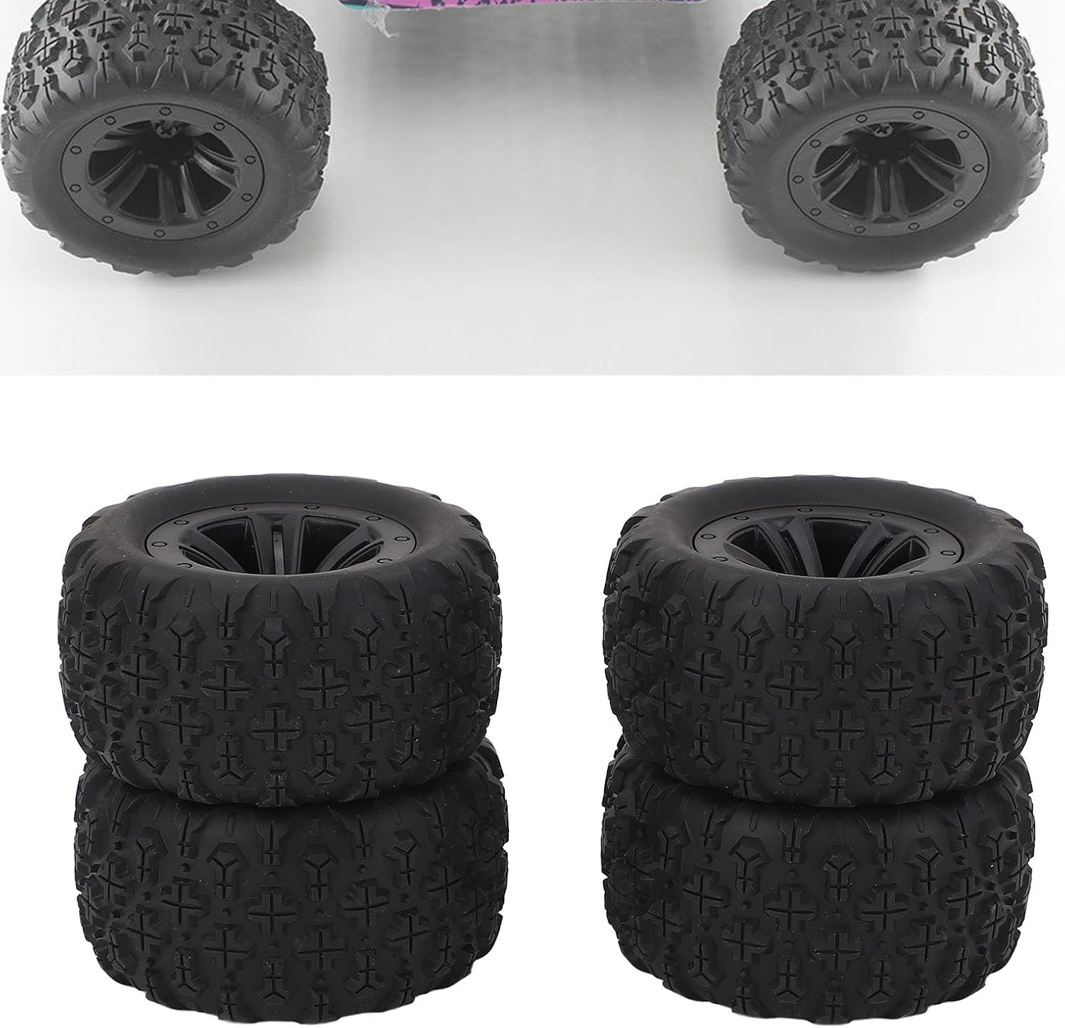 4 Pcs Rubber RC Tire, 83.5Mm RC Wheel Tire Plastic Wheel Rims & Rubber Tires for WLTOYS 144010, for SCY 16101, 16102, 16101PRO, 16102PRO, and for MJX 16208, 16209, 16210 image number 6