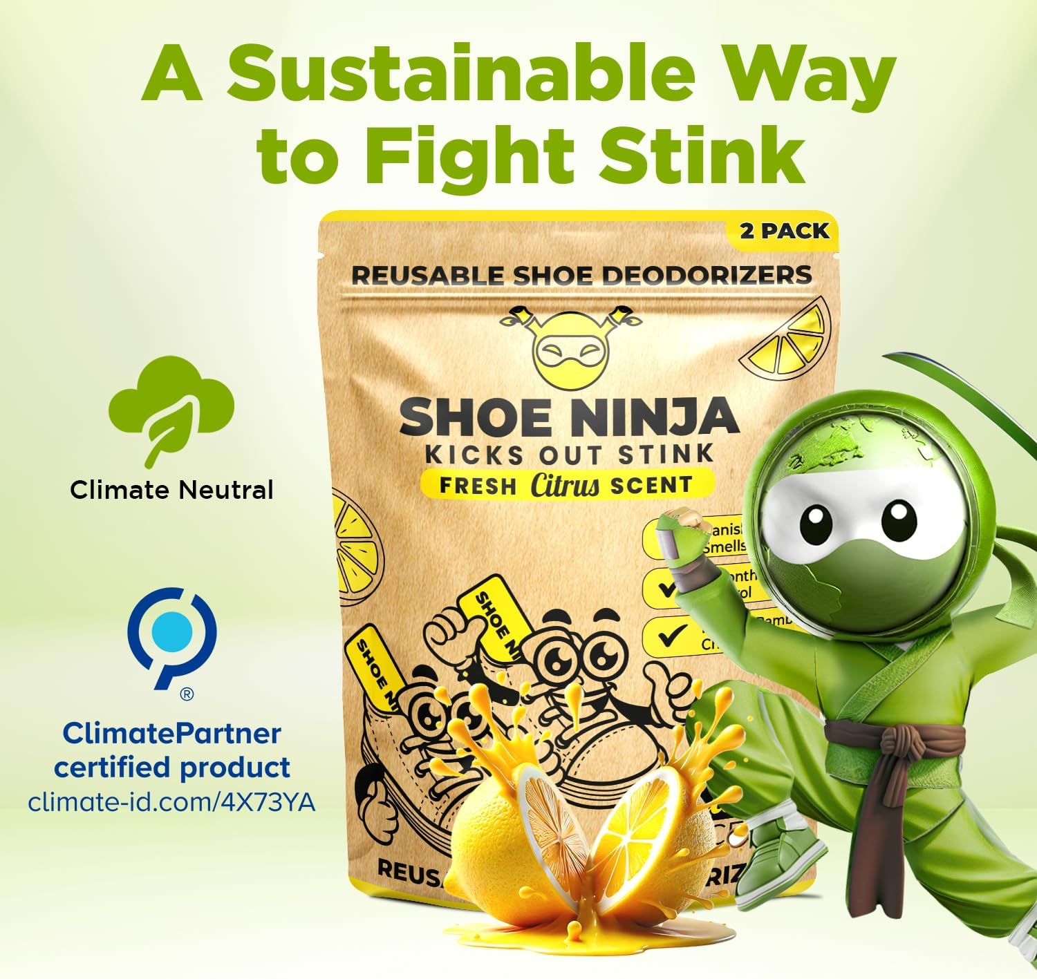 Shoe Ninja Shoe Deodorizer - Shoe Odor Elimination with Activated Charcoal, Versatile and Reusable Shoe Smell Remover, Boxing Glove Deodorizer, and Shoe Freshener, Great for Sports - 1 Pack Count of 2 image number 3