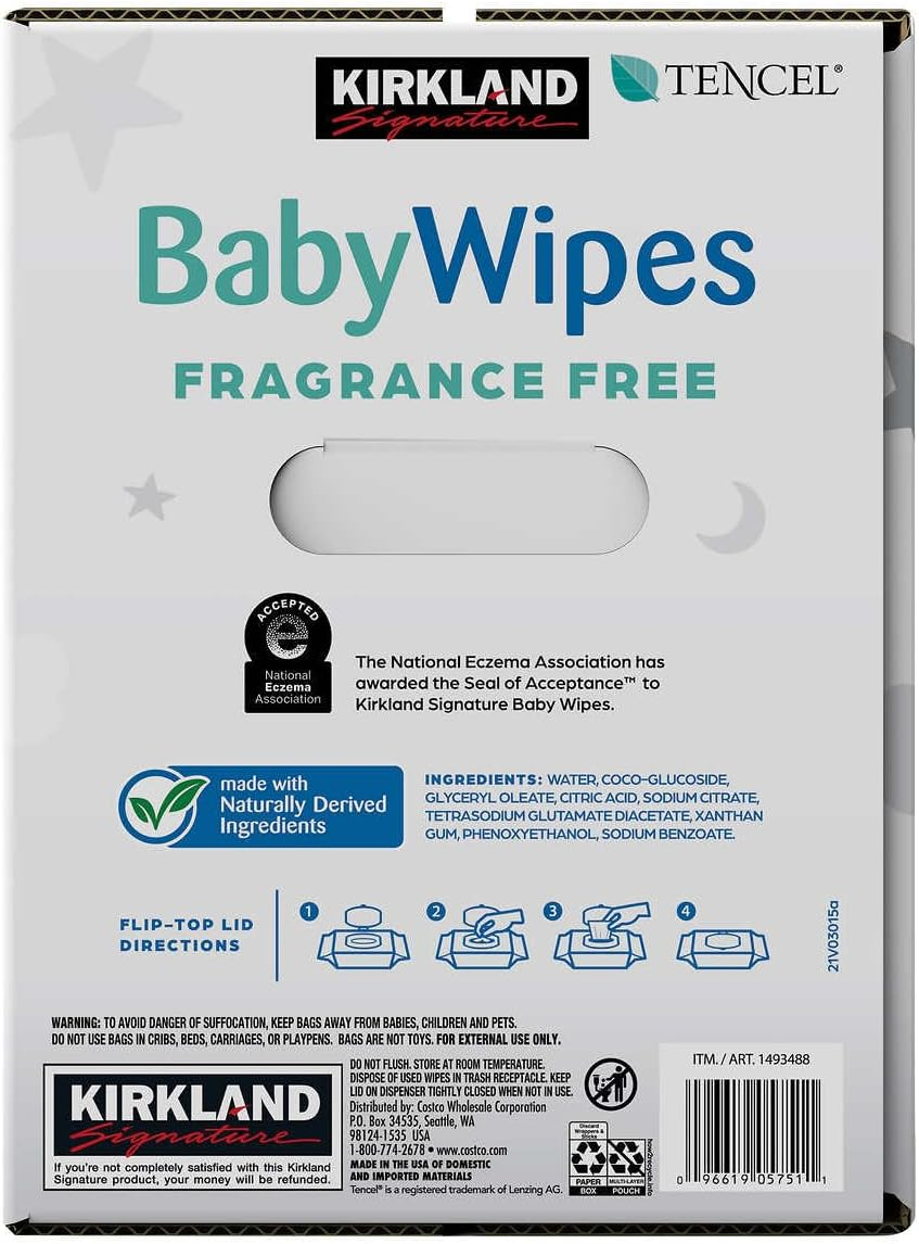 Kirkland Signature Baby Wipes, Fragrance Free, 9 Packs of 100