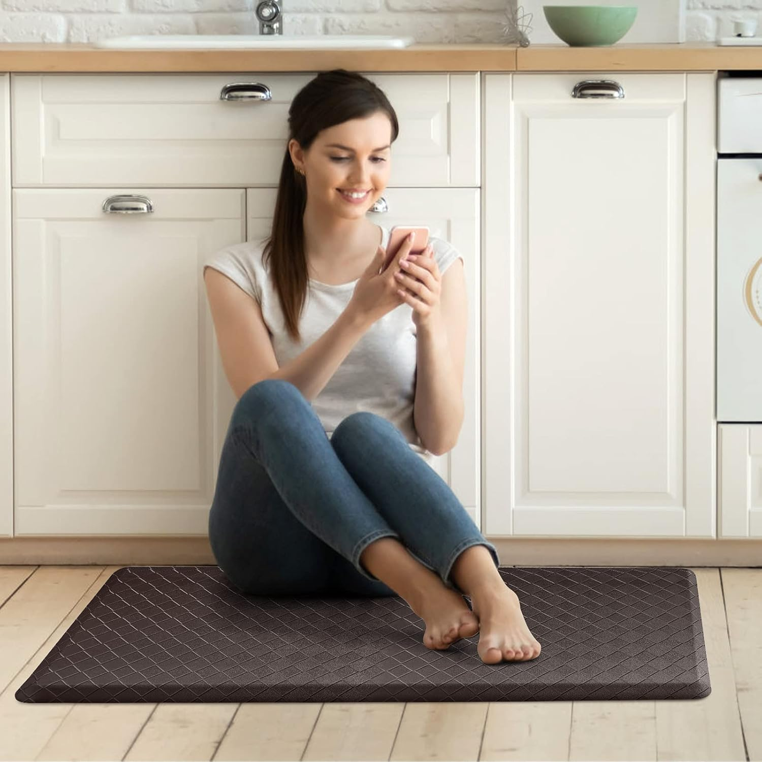 Happytrends Kitchen Mat Cushioned Anti-Fatigue Kitchen Rug,17.3"X39",Thick Waterproof Non-Slip Kitchen Mats and Rugs Heavy Duty Ergonomic Comfort Rug for Kitchen,Floor,Office,Laundry,Chocolate image number 6