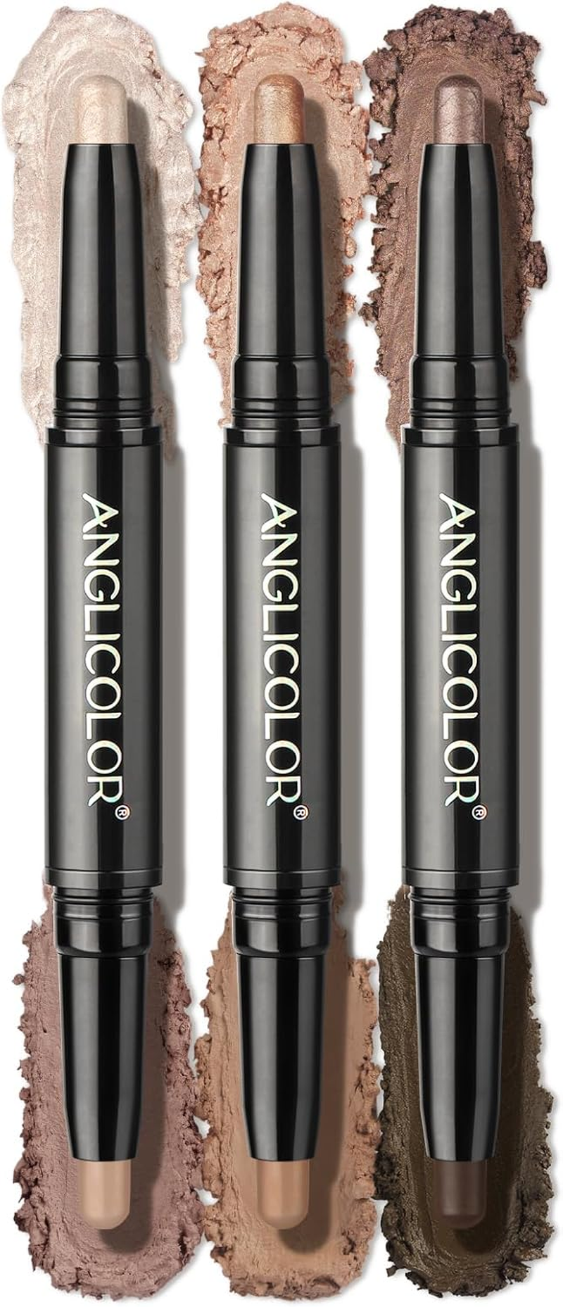 Anglicolor Dual Ended Cream Eyeshadow Stick, Cr&egrave;me to Powder, Brown Eyeshadow Stick, Glitter & Matte Shades, Soomth, Waterproof & Long Lasting, Blendable Glitter Eye Makeup,Golden Pink Shimmer&Taupe