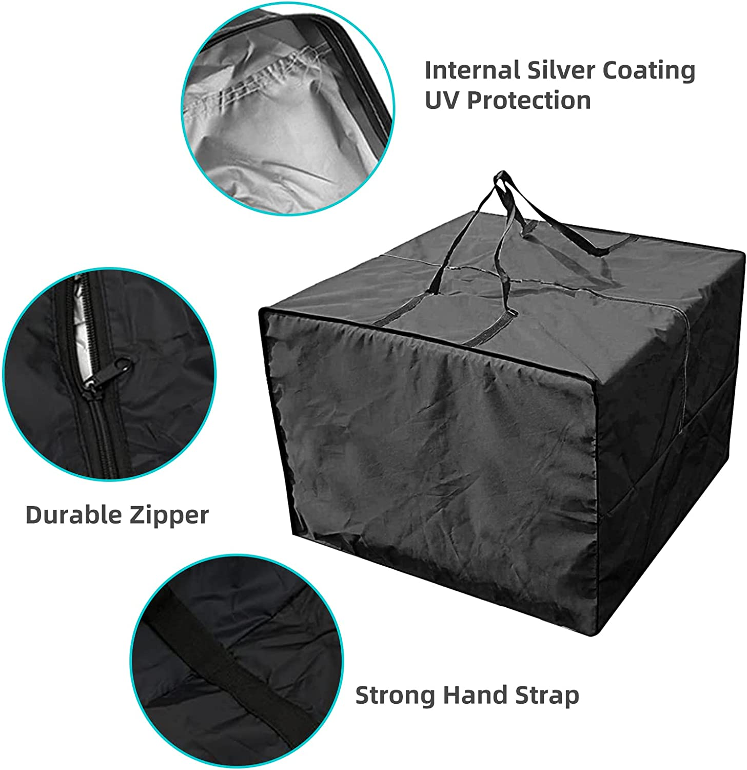 Garden Furniture Cushion Storage Bag Worthplanet Waterproof 210D Oxford Fabric 83 X 83 X 62Cm Furniture Seat Cushions Storage Bag with Handles Zippers and Carrying Bag for Cushions, Patio W200027 (Black) image number 3