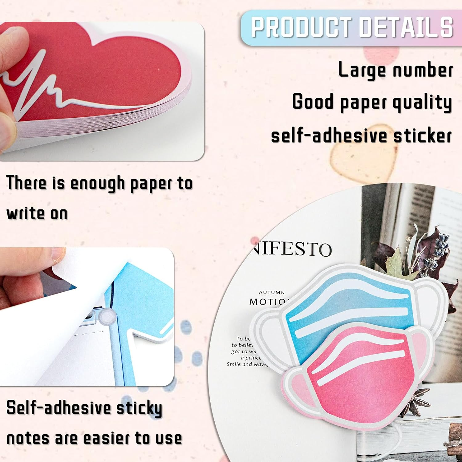 16 Pads Mini Funny Nurse Sticky Notes Medical Themed Sticky Notes Cute Nurse Notepads Memo Pads for School Students Doctor Nurse Supplies (Blue and Pink) image number 5