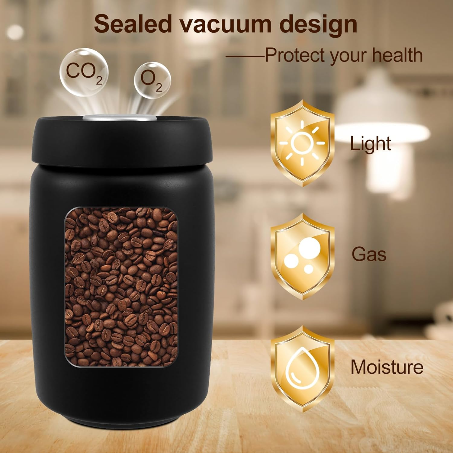 Coffee Vacuum Canister, 1.2L Stainless Steel Airtight Food Storage Container, Large Capacity Coffee Bean Container, Multi Use Coffee Canister for Coffee Bean Tea Storage image number 3