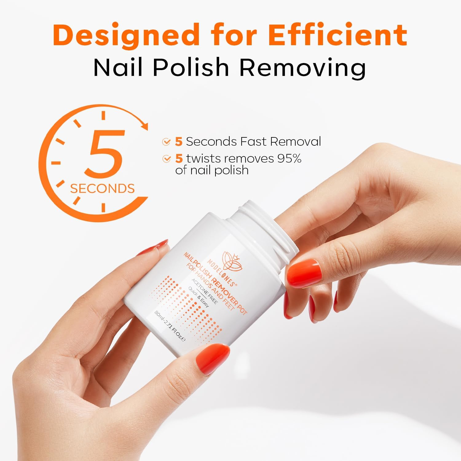 Modelones Nail Polish Remover Acetone-Free & Non Drying Nail Polish Remover Pot with Sponge-Top Lid Contains Jojoba Oil Professional Nail Remove Jar for Home Salon (80 Ml) image number 1